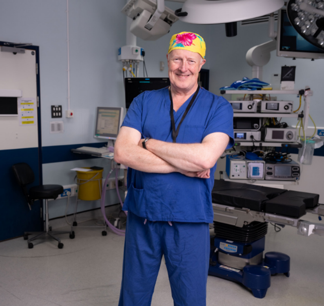 Ken McCune, consultant vascular surgeon, against a hospital background