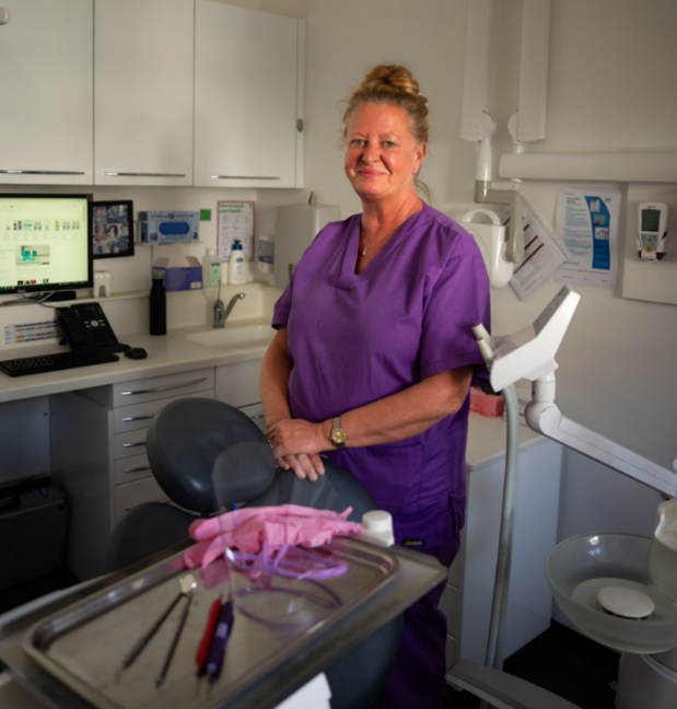 Elaine Anderson, dental hygienist, in her office